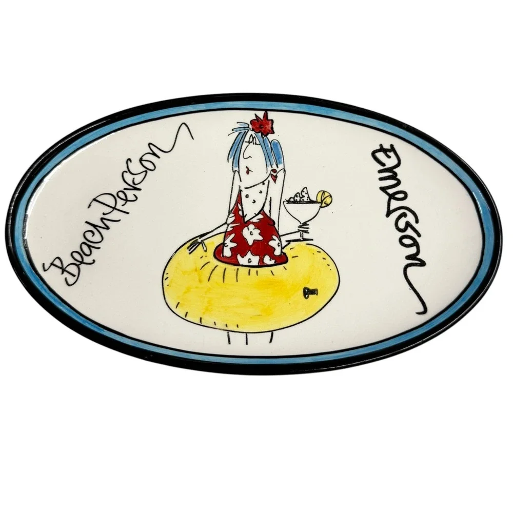 Lotus International Emerson Serving Platter Beach Person White Excellent Oval